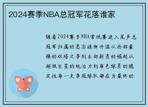2024赛季NBA总冠军花落谁家