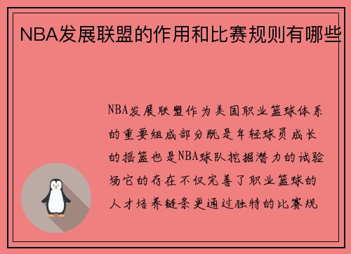 NBA发展联盟的作用和比赛规则有哪些